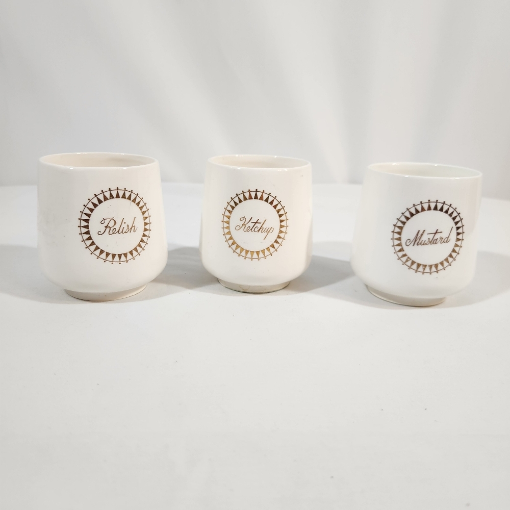 Set of 3 Vintage Condiment Cups Gold Ketchup Relish Mustard